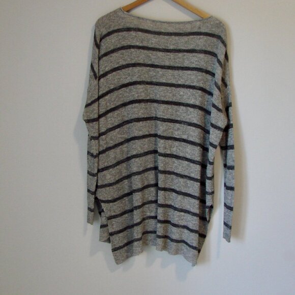Free People Gray Striped Sweater Tunic High Low Oversized Crewneck Small M L XL - Picture 12 of 14